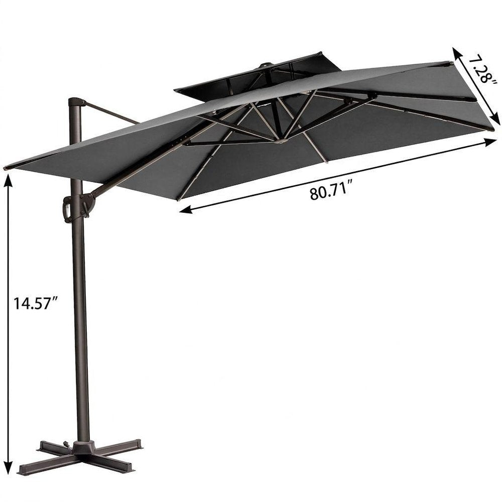 11' Gray Polyester Round Tilt Cantilever Patio Umbrella with Stand