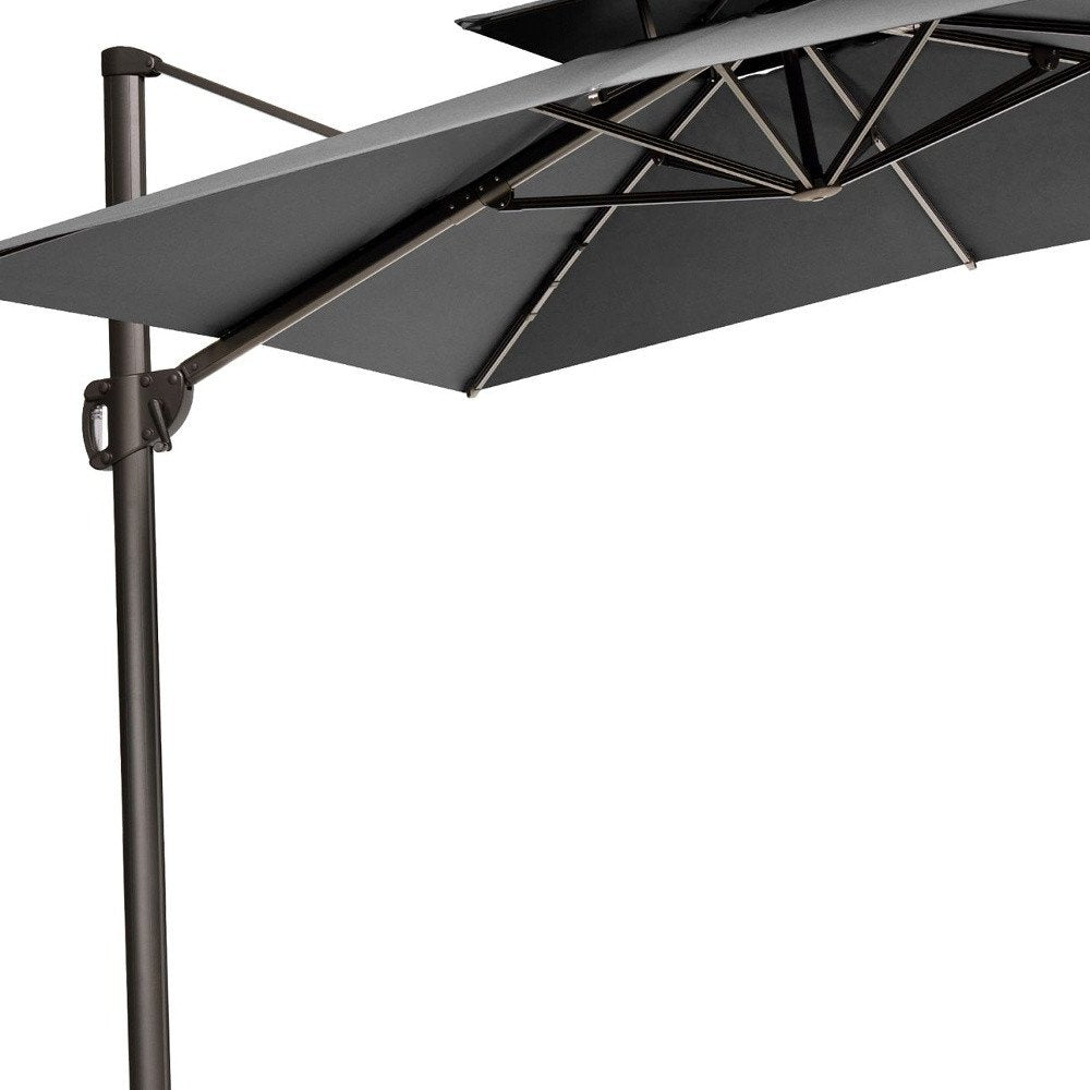 11' Gray Polyester Round Tilt Cantilever Patio Umbrella with Stand