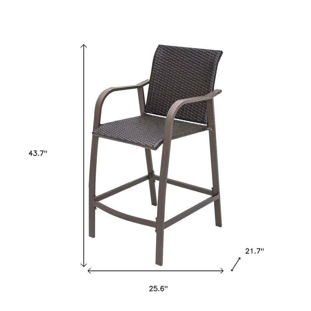 Set of Two 28" Brown Aluminum Outdoor Counter Height Bar Chairs on a white background
