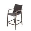 Set of Two 28" Brown Aluminum Outdoor Counter Height Bar Chairs on a white background