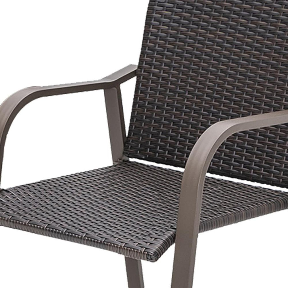 Set of Two 28" Brown Aluminum Outdoor Counter Height Bar Chairs on a white background