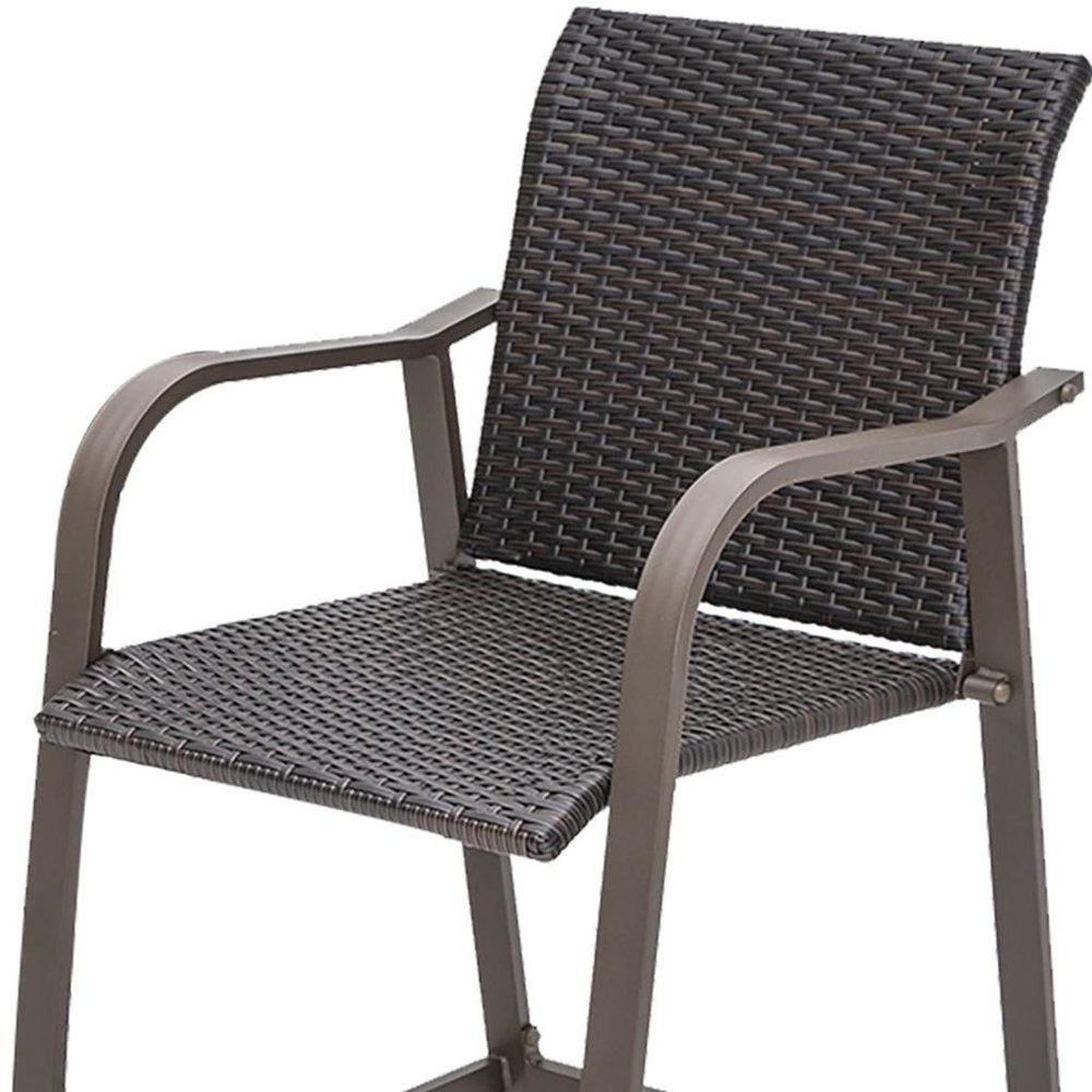 Set of Two 28" Brown Aluminum Outdoor Counter Height Bar Chairs on a white background
