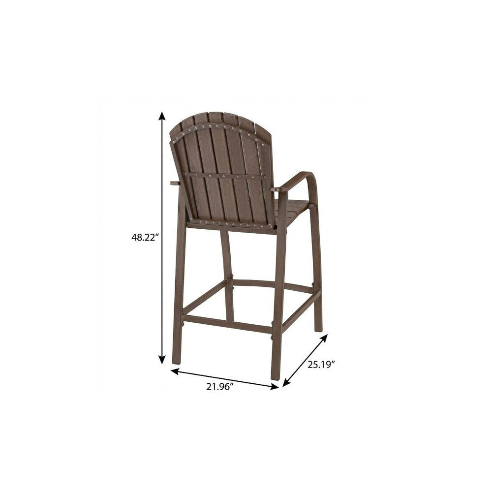 Set of Two 28" Brown Aluminum Outdoor Bar Height Chairs on a white background