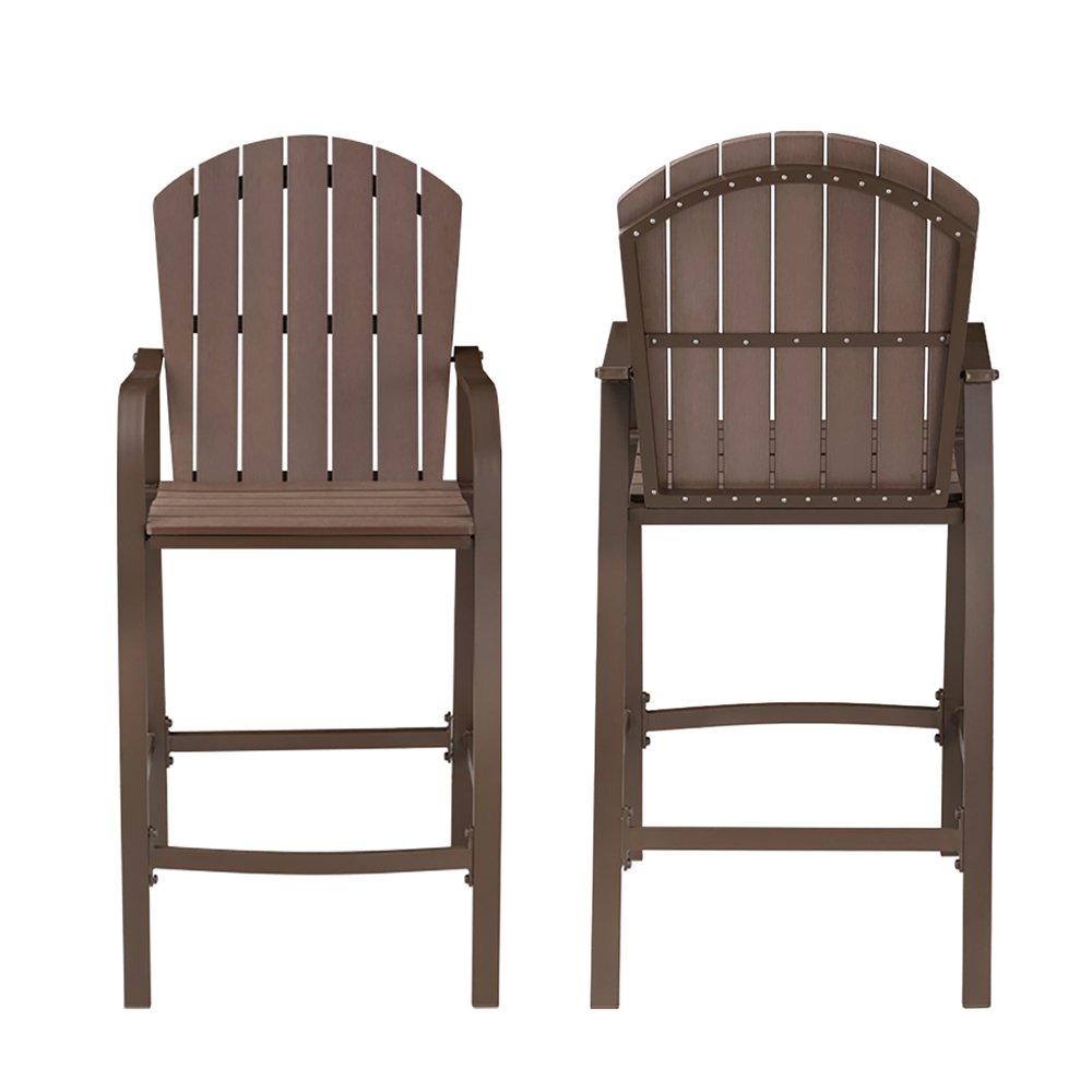 Set of Two 28" Brown Aluminum Outdoor Bar Height Chairs