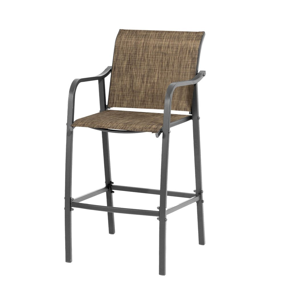Set of Two 28" Gray and Brown Steel Outdoor Bar Height Chairs