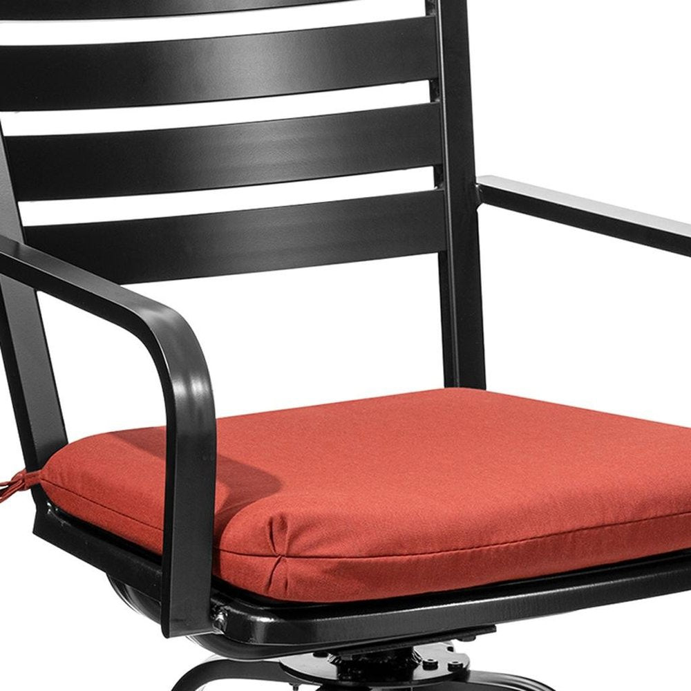 Set of Two 30" Black and Red Aluminum Swivel Outdoor Bar Height Chairs