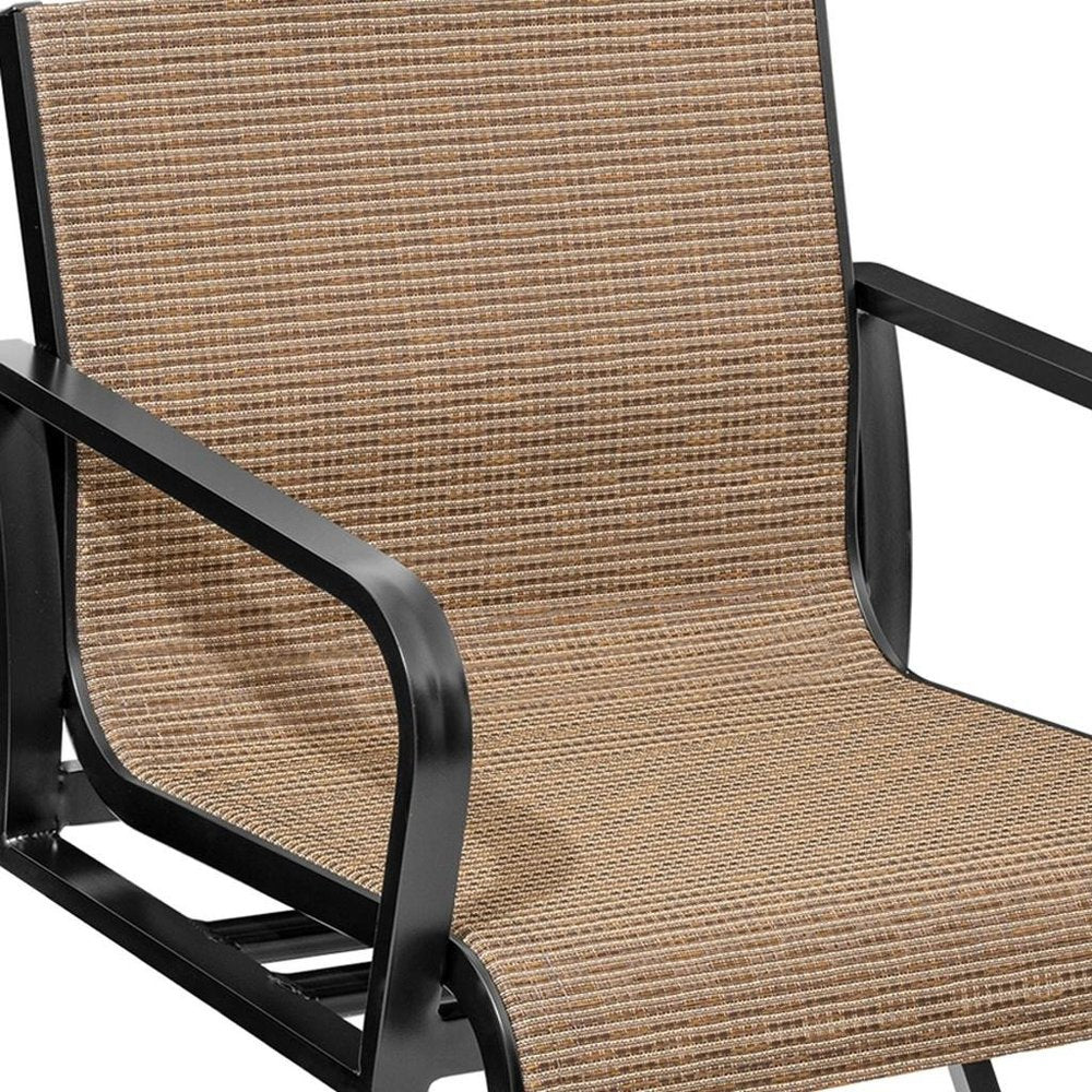 Set of Two 30" Black and Brown Aluminum Swivel Outdoor Bar Height Chairs