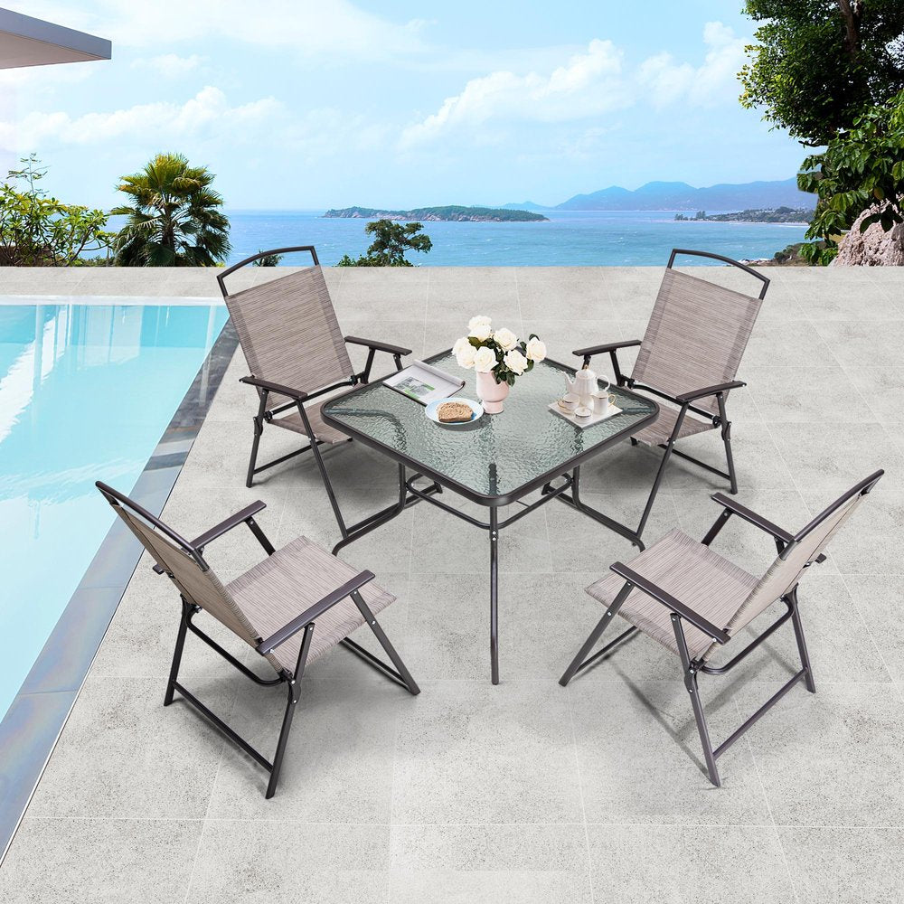 Five Piece Clear and Black Square Glass Dining Set with Four Chairs