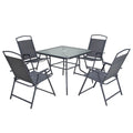 Five Piece Clear and Black Square Glass Dining Set with Four Chairs - SKU 485789 on a white background