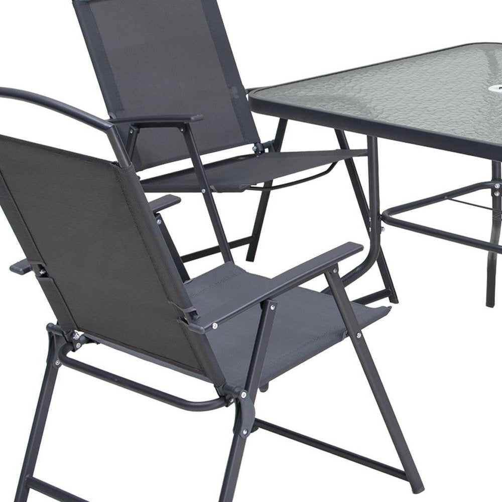 Five Piece Clear and Black Square Glass Dining Set with Four Chairs