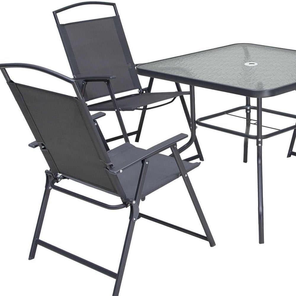 Five Piece Clear and Black Square Glass Dining Set with Four Chairs