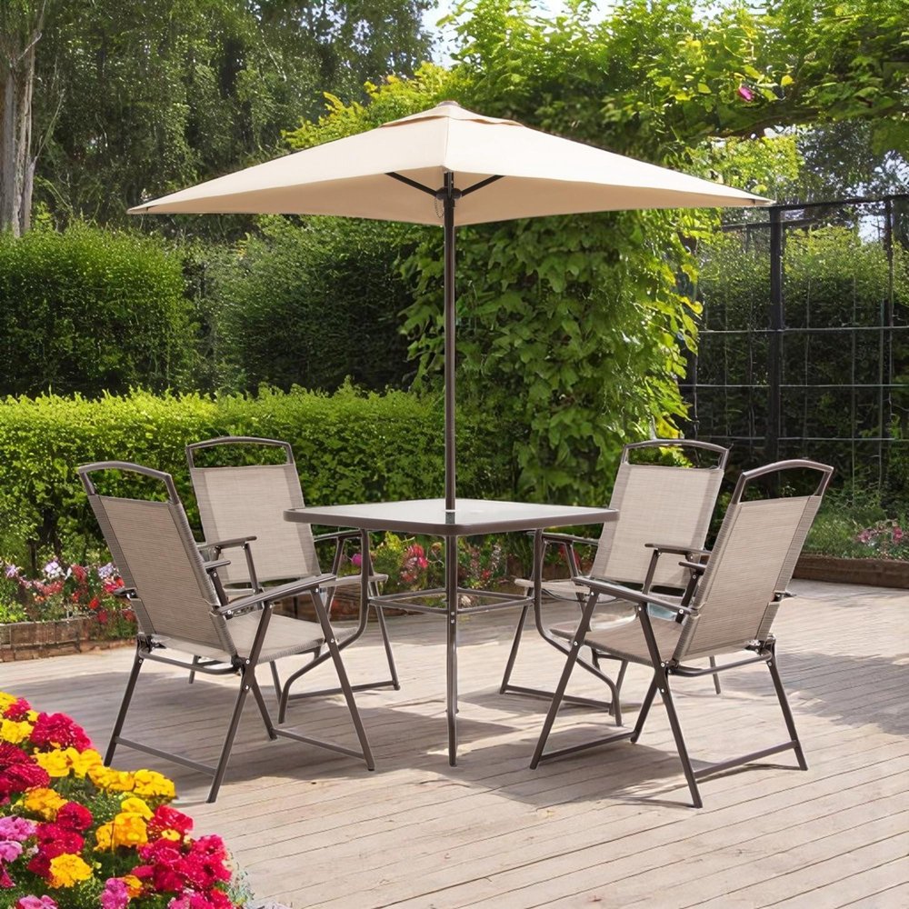Six Piece Clear and Gray Square Glass Dining Set with Four Chairs