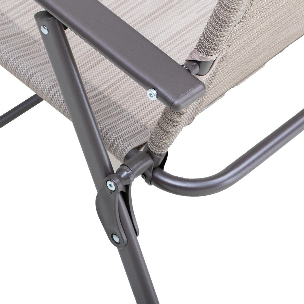 Set of Four 35" Brown Steel Sling Outdoor Folding Arm Chairs