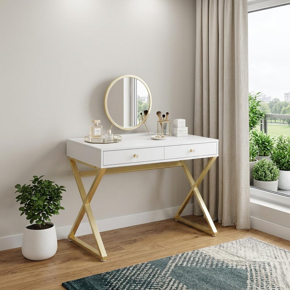 42" Mirrored Vanity Table with Mirror