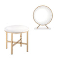 Set of Two Gold Metal And Faux Leather Round Freestanding Makeup Mirror And Stool on a white background