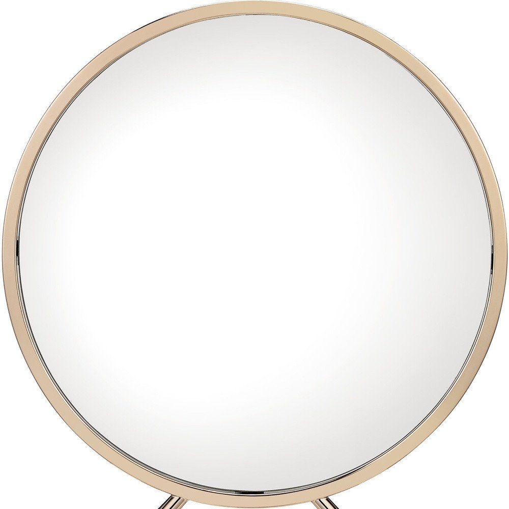 Set of Two Gold Metal And Faux Leather Round Freestanding Makeup Mirror And Stool on a white background