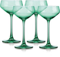 Set of Four Green Crystal Shallow Bowl Stemmed Coupe on a white background
