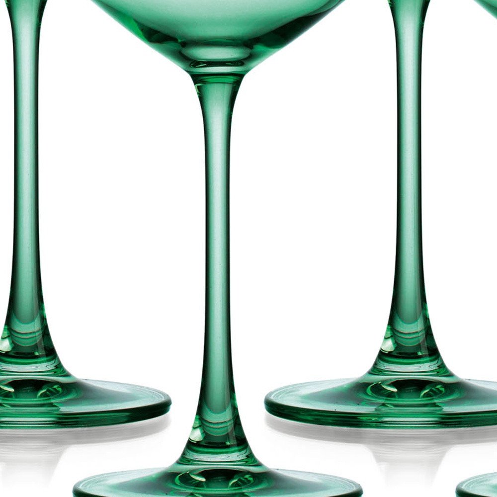 Set of Four Green Crystal Shallow Bowl Stemmed Coupe on a white background