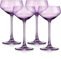 Set of Four Purple Crystal Shallow Bowl Stemmed Coupe on a white background
