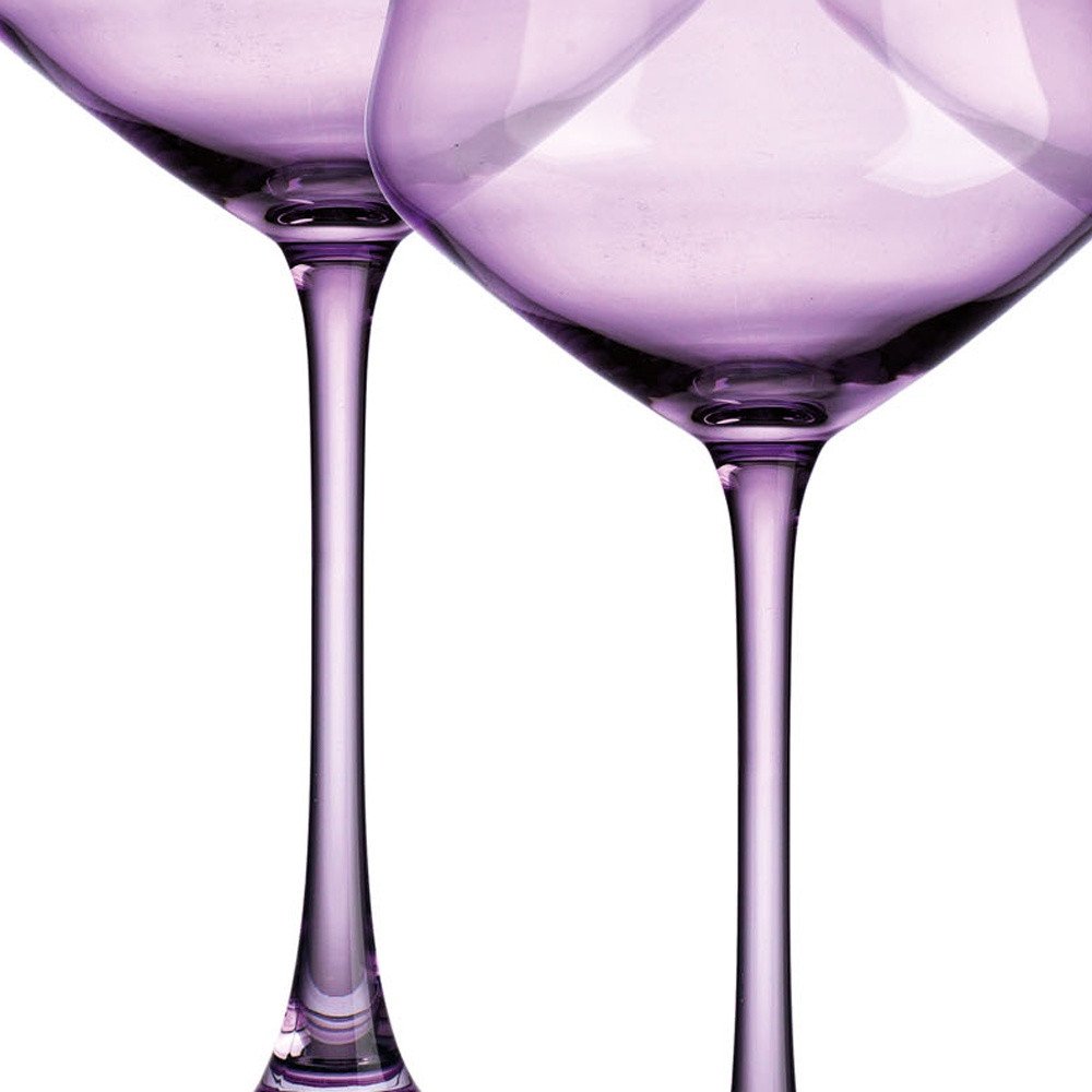 Set of Four Purple Crystal Shallow Bowl Stemmed Coupe on a white background