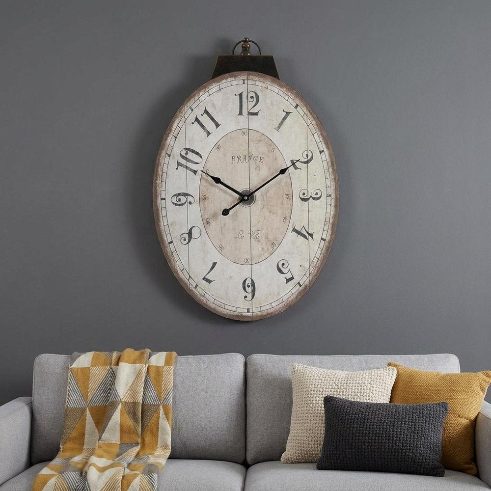 18" Oval Ivory Wood Analog Wall Clock