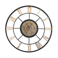 56" Circle Copper Metal and Glass Analog Exposed Gear Wall Clock. Wall clock isolated on a plain white background, showing a tan glass surface.