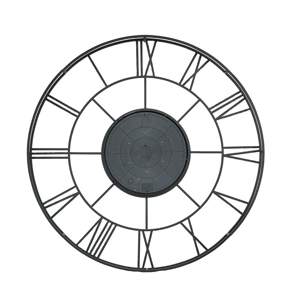 56" Circle Copper Metal and Glass Analog Exposed Gear Wall Clock. Wall clock isolated on a plain white background, finished in charcoal glass.