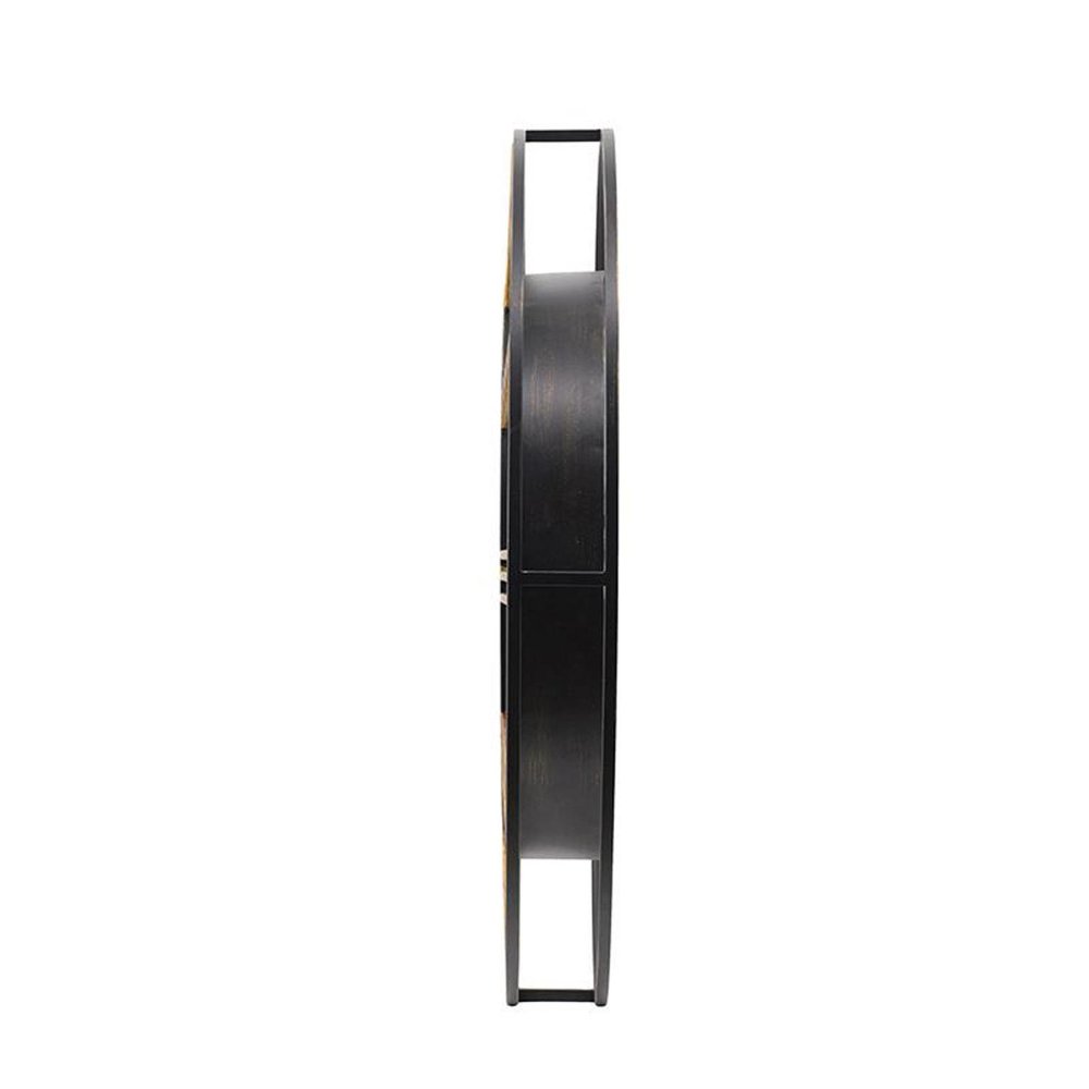28" Circle Copper Metal and Glass Analog Exposed Gear Wall Clock. Wall clock isolated on a plain white background, finished in charcoal glass.