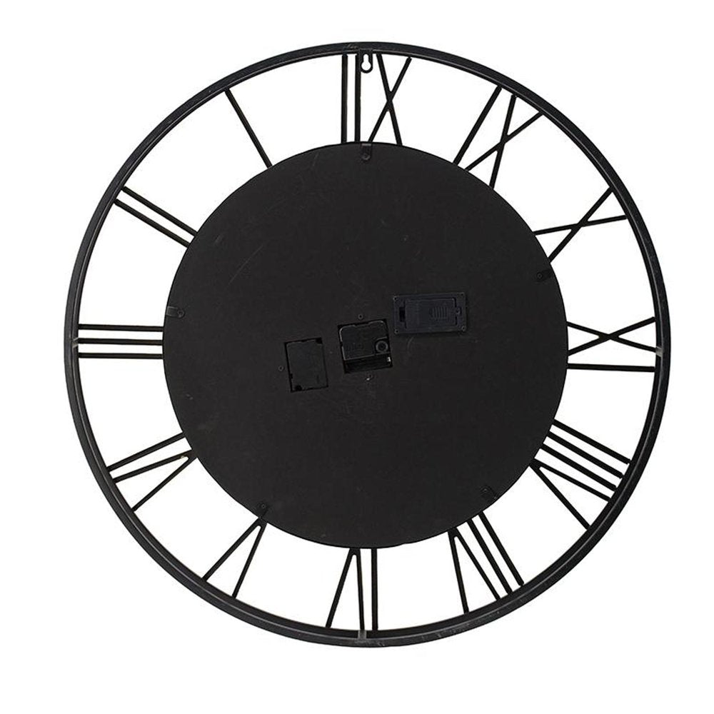 28" Circle Copper Metal and Glass Analog Exposed Gear Wall Clock. Wall clock isolated on a plain white background, showing a black glass surface.