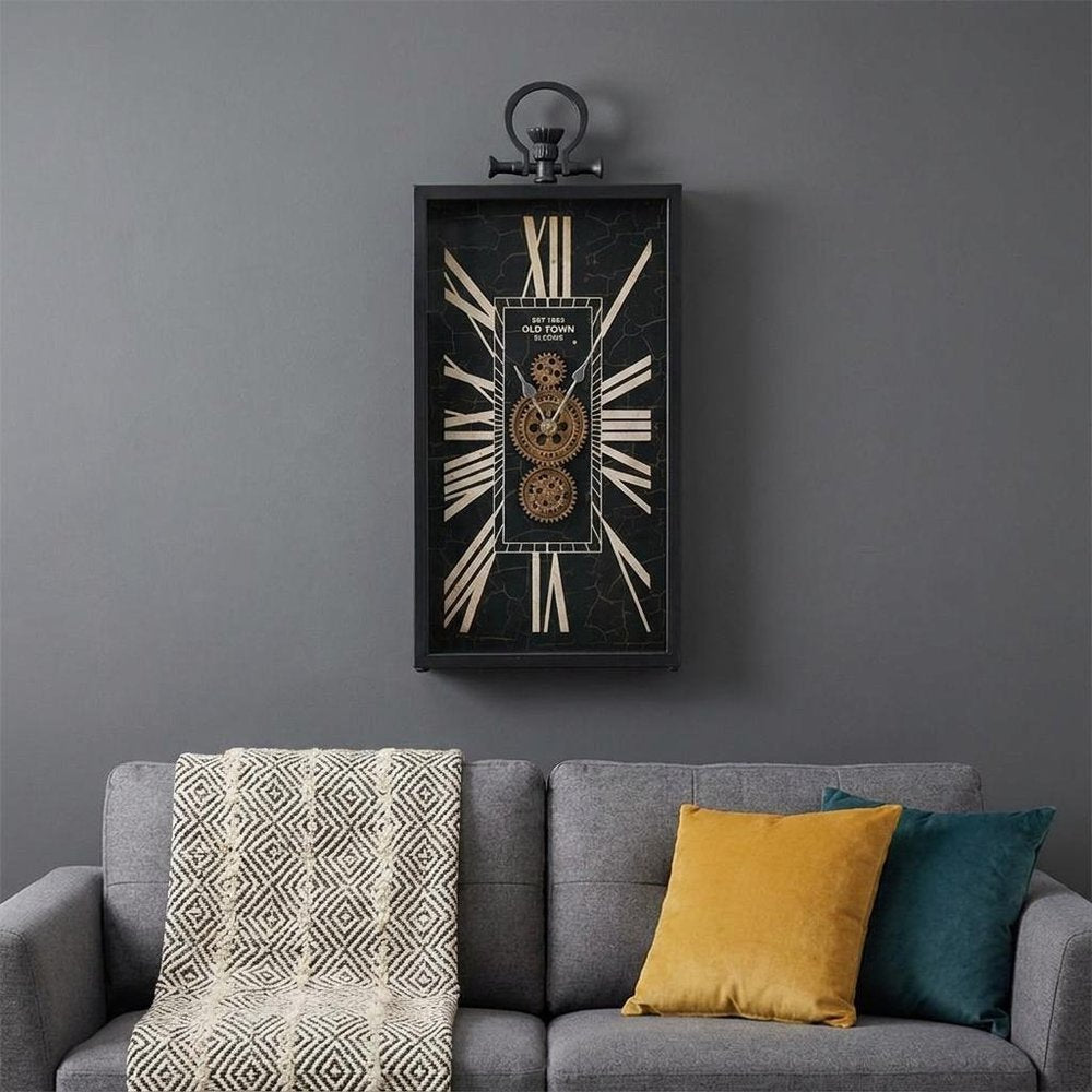 10" Black and Gold Metal and Glass Analog Vintage Style Crackle Wall Clock