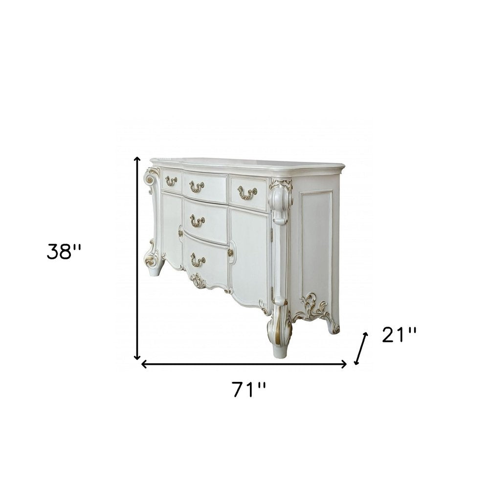 71" Pearl Solid and Manufactured Wood Five Drawer Triple Dresser on a white background