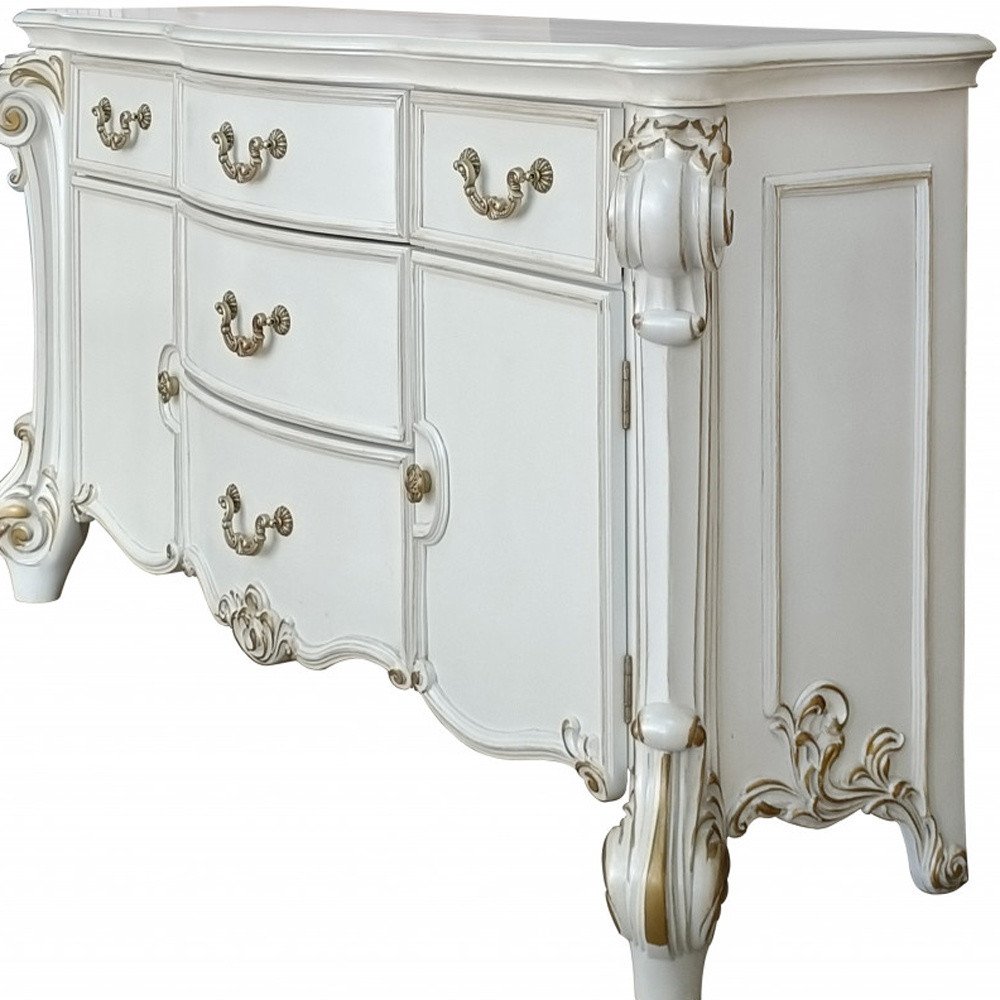 71" Pearl Solid and Manufactured Wood Five Drawer Triple Dresser on a white background