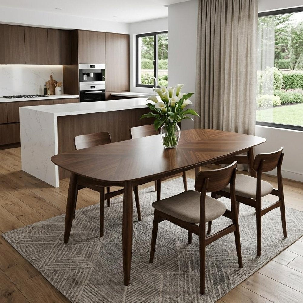 95" Brown Solid Wood Dining Table in a home interior