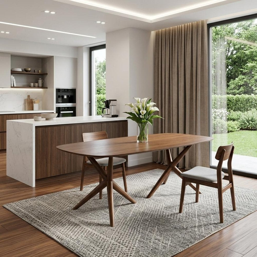 95" Brown Solid Manufactured Wood Dining Table in a home interior