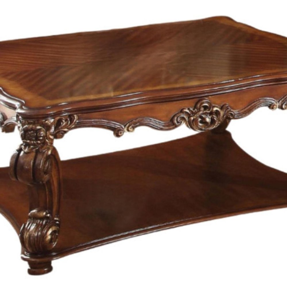 50" Brown Wood Resin and Solid Wood Coffee Table