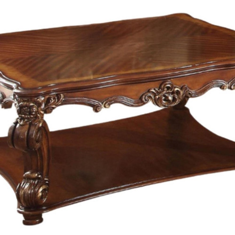 50" Brown Wood Resin and Solid Wood Coffee Table