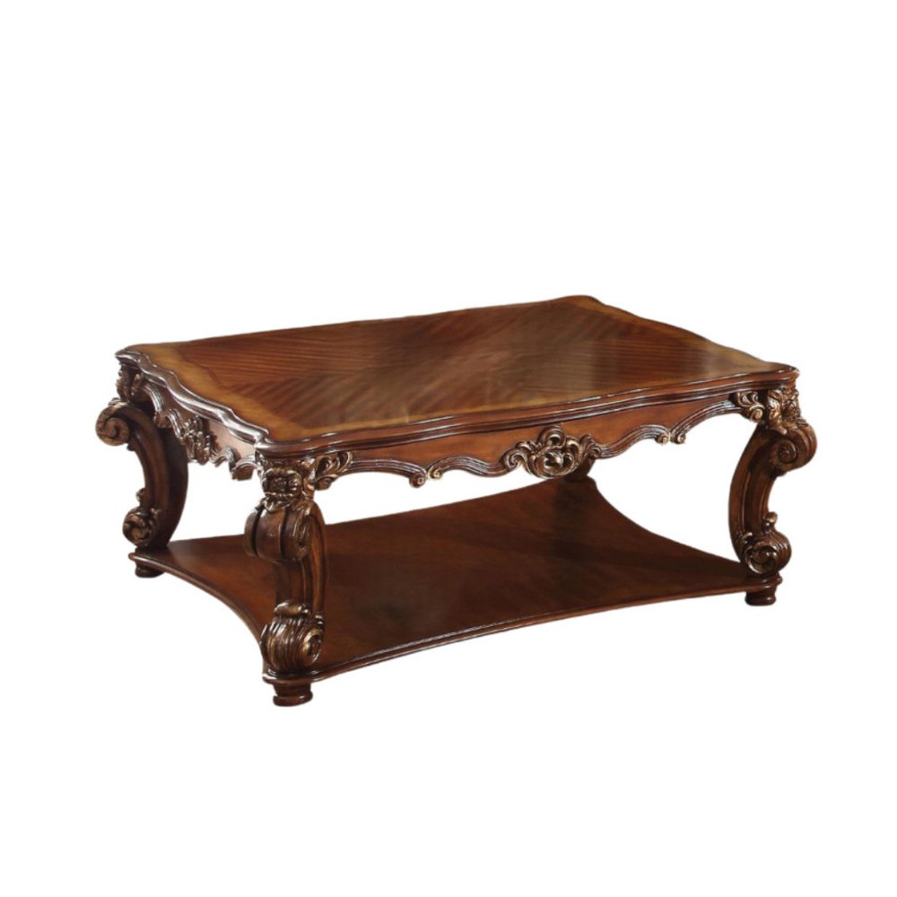 50" Brown Wood Resin and Solid Wood Coffee Table