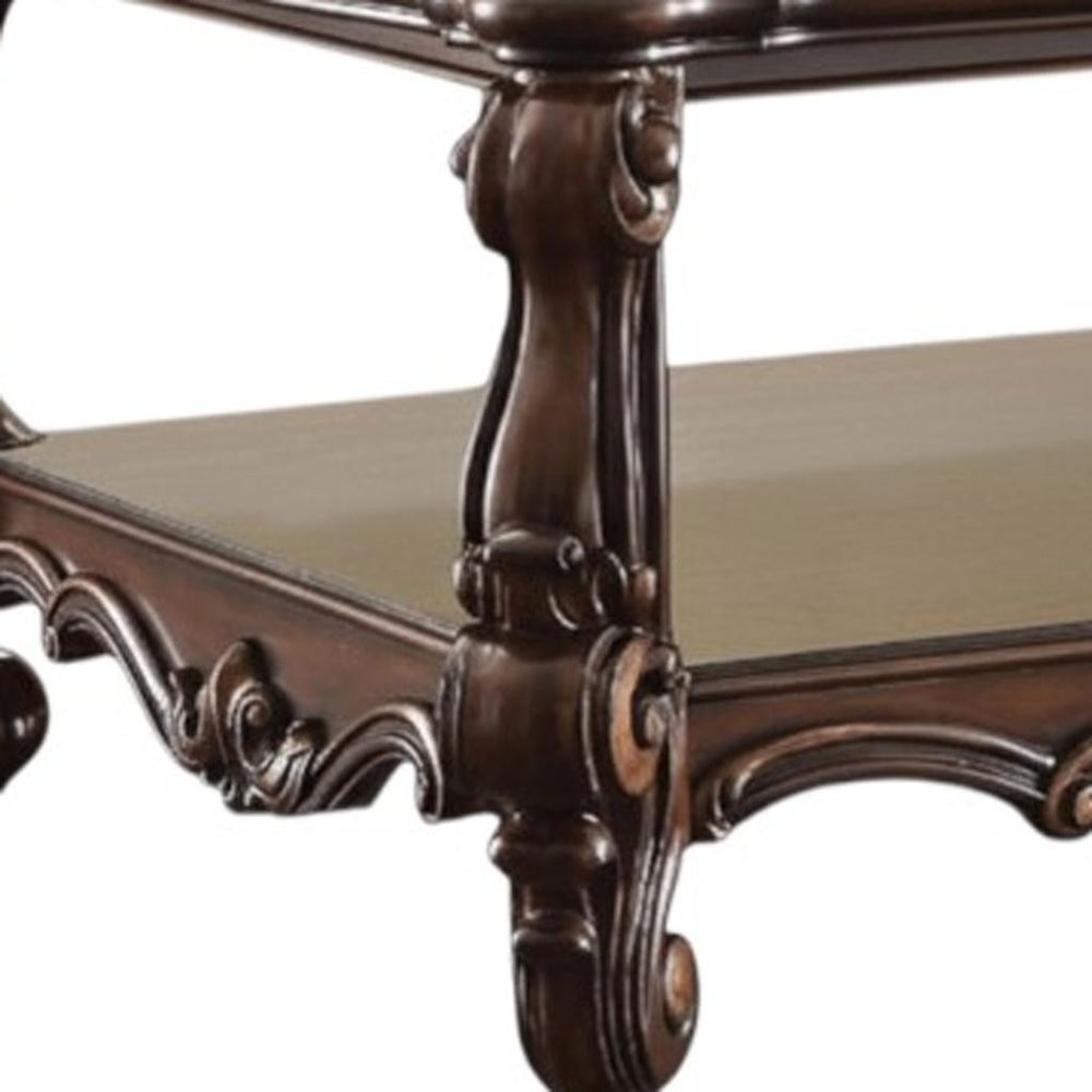 59" Brown and Dark Brown Wood Coffee Table With Shelf