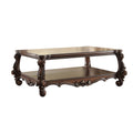 59" Brown and Dark Brown Wood Coffee Table With Shelf. Coffee table isolated on a plain white background, in a dark brown wood finish.