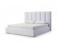 White Ribbed Texture Velvet Upholstered Queen Bed Frame on a white background
