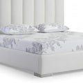 White Wood And Faux Leather Queen Bed Frame with USB on a white background