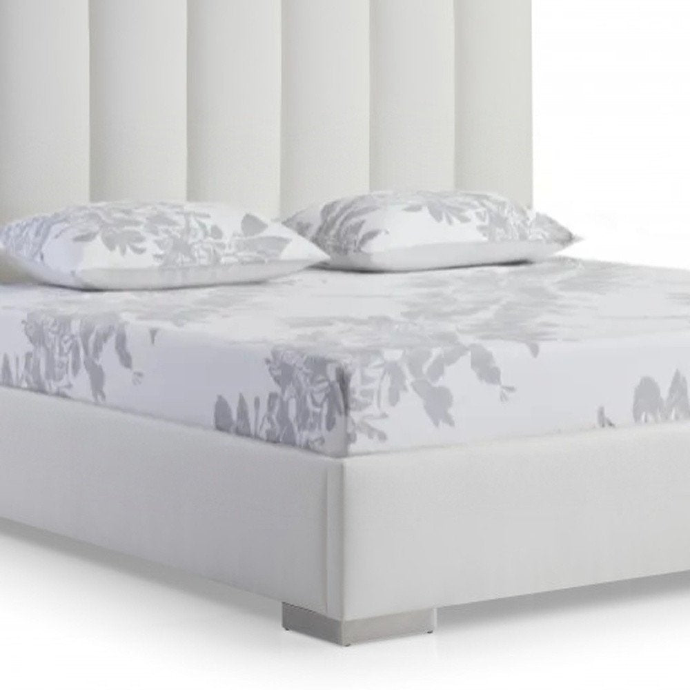 White Wood And Faux Leather Queen Bed Frame with USB on a white background