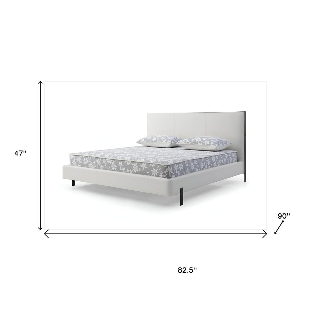 White Wood And Faux Leather King Bed Frame With USB on a white background