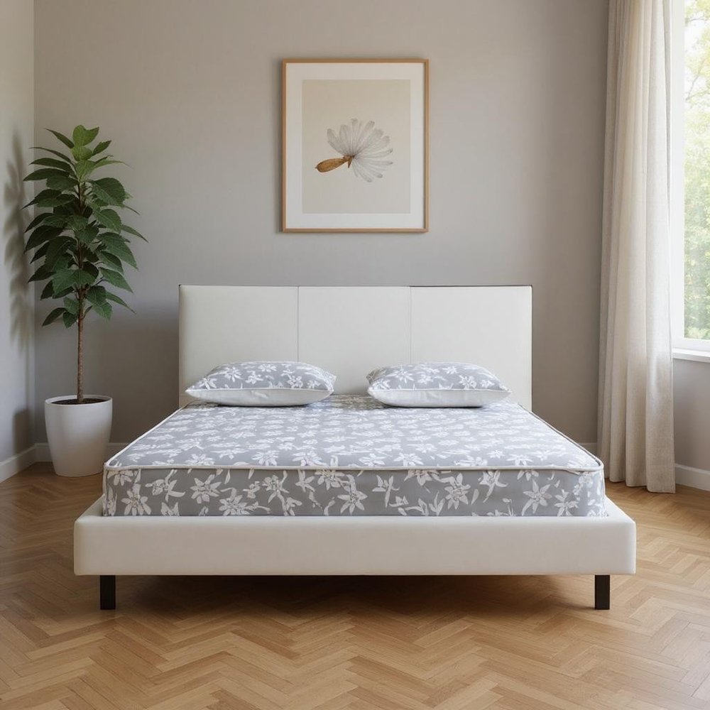 White Wood And Faux Leather King Bed Frame With USB in a home interior