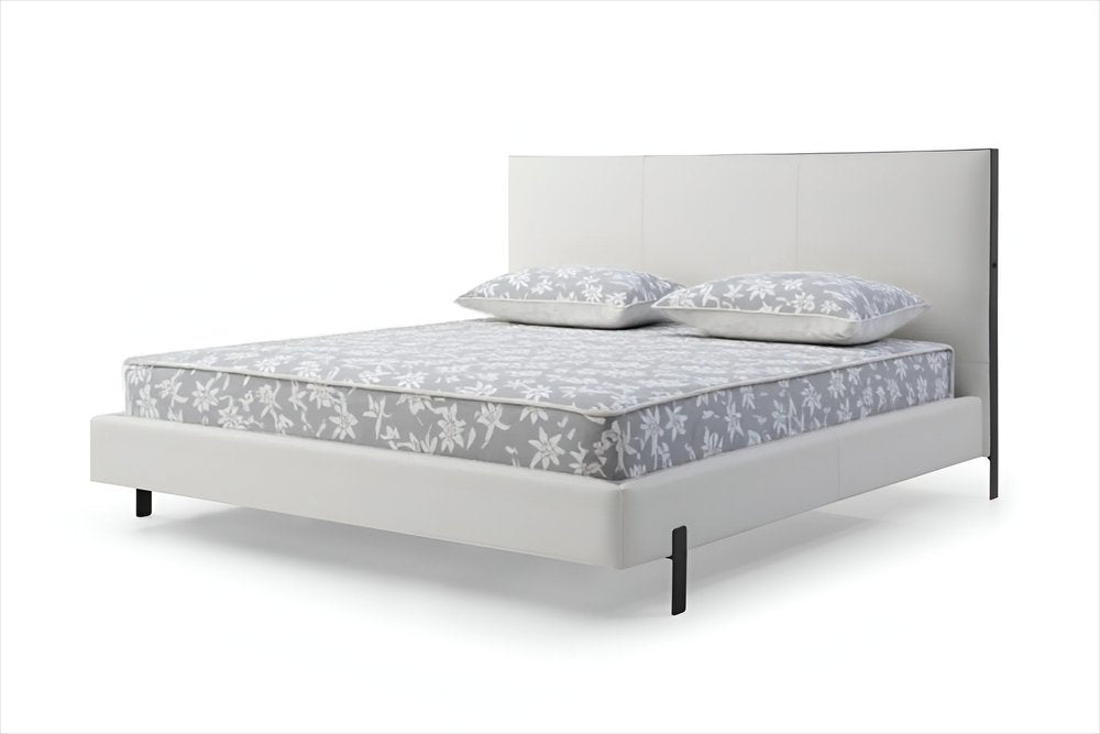 White Wood And Faux Leather King Bed Frame With USB on a white background