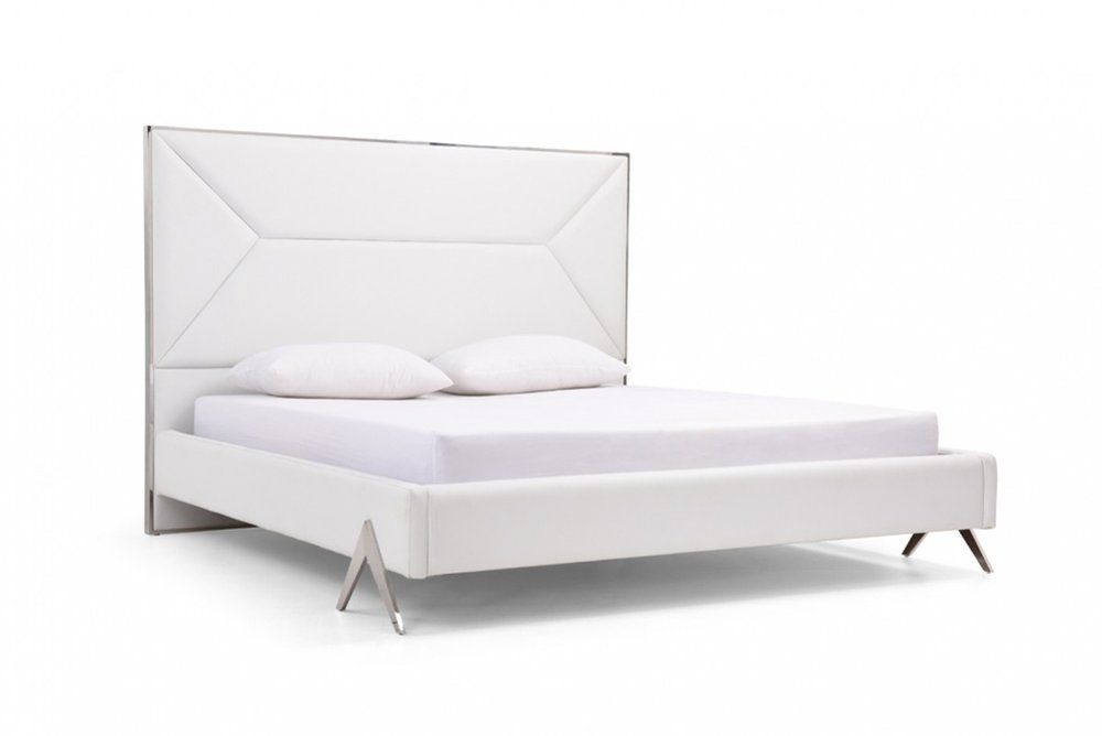 White Tufted Faux Leather Upholstered Queen Bed Frame