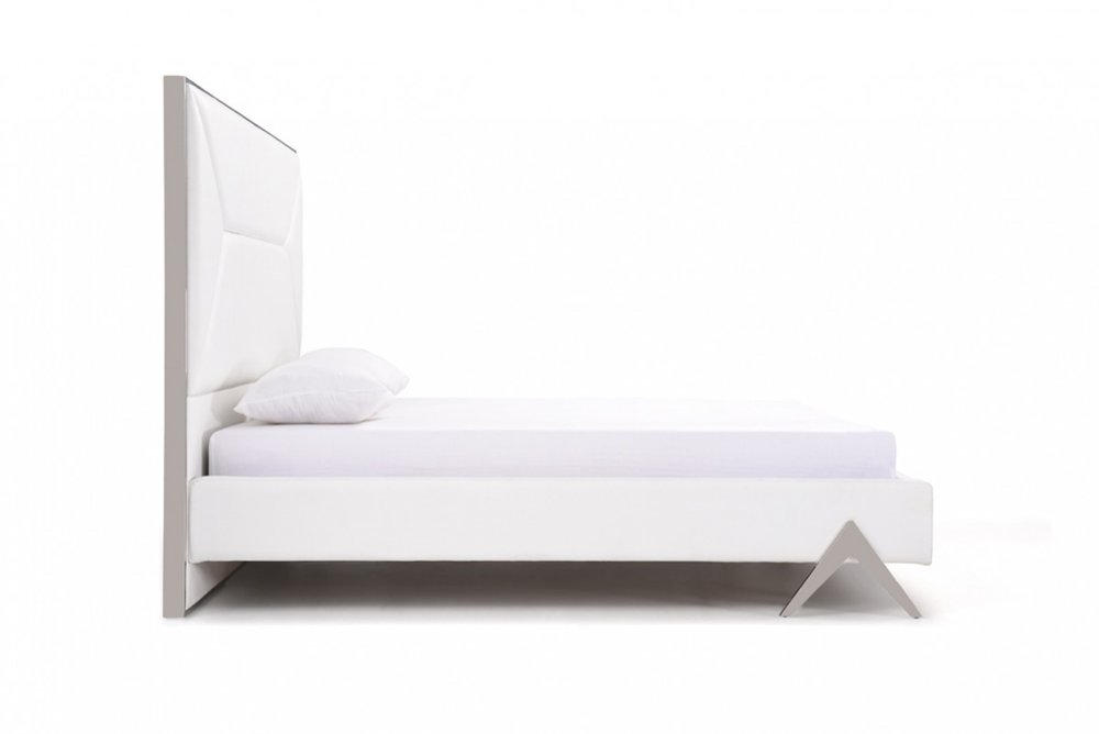 White Tufted Faux Leather Upholstered Queen Bed Frame