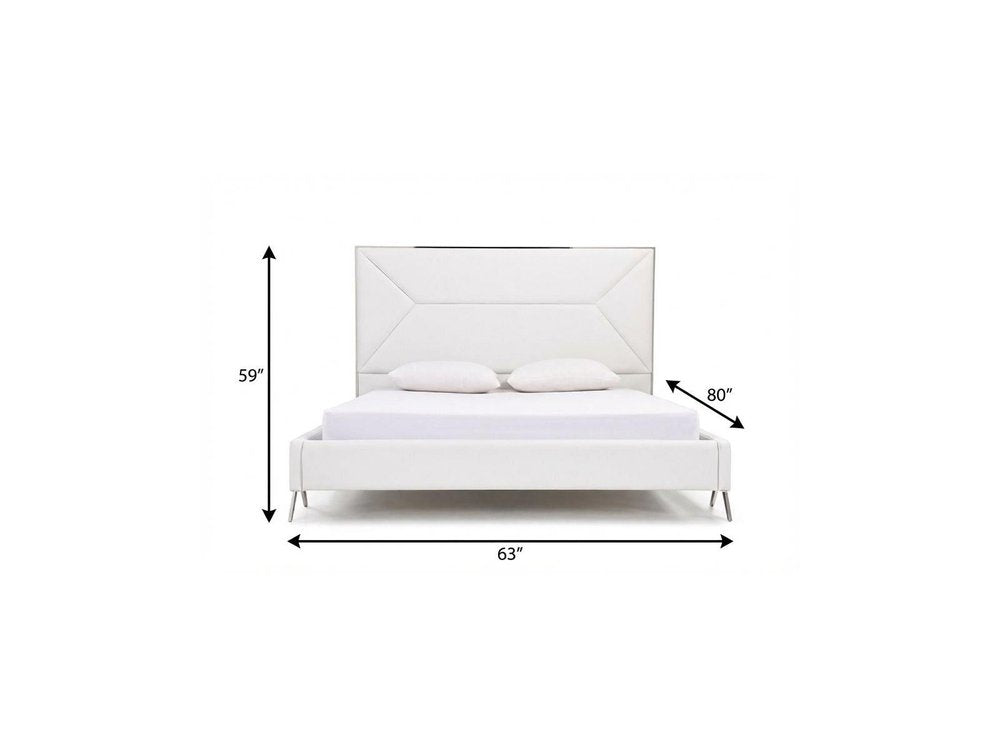 White Tufted Faux Leather Upholstered Queen Bed Frame on a white background