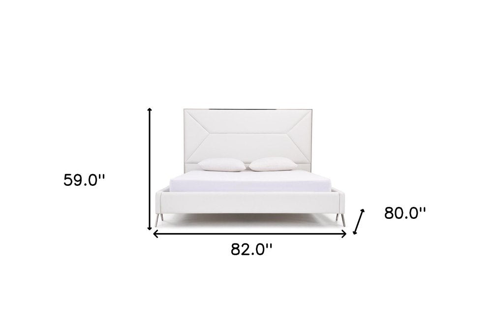 White Tufted Faux Leather Upholstered King Bed Frame