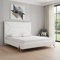 White Tufted Faux Leather Upholstered King Bed Frame